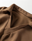 Solid V-Neck Top and High Waist Pants Set