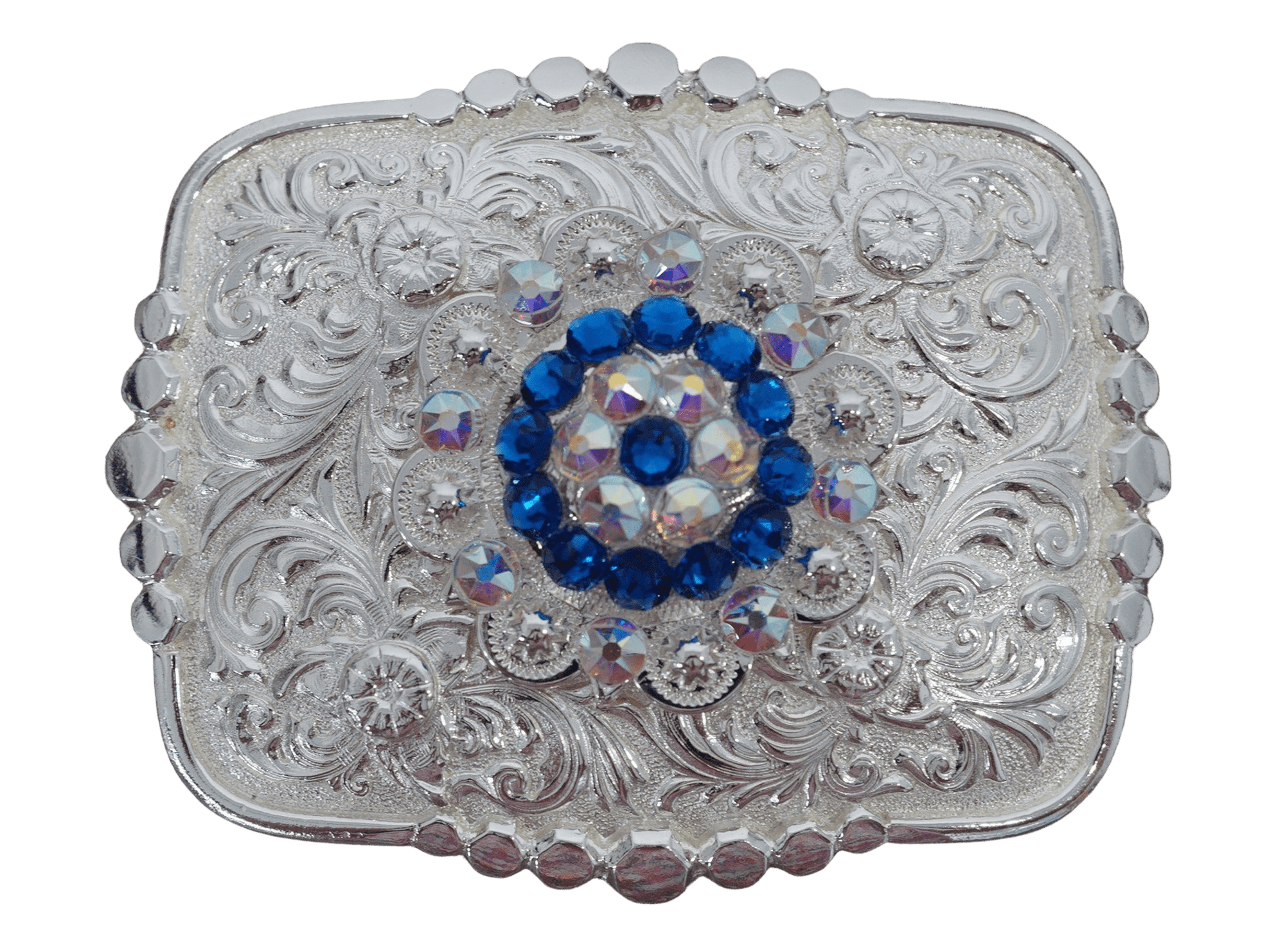 Bright Silver Belt Buckle with Capri &amp; AB European Crystal Concho