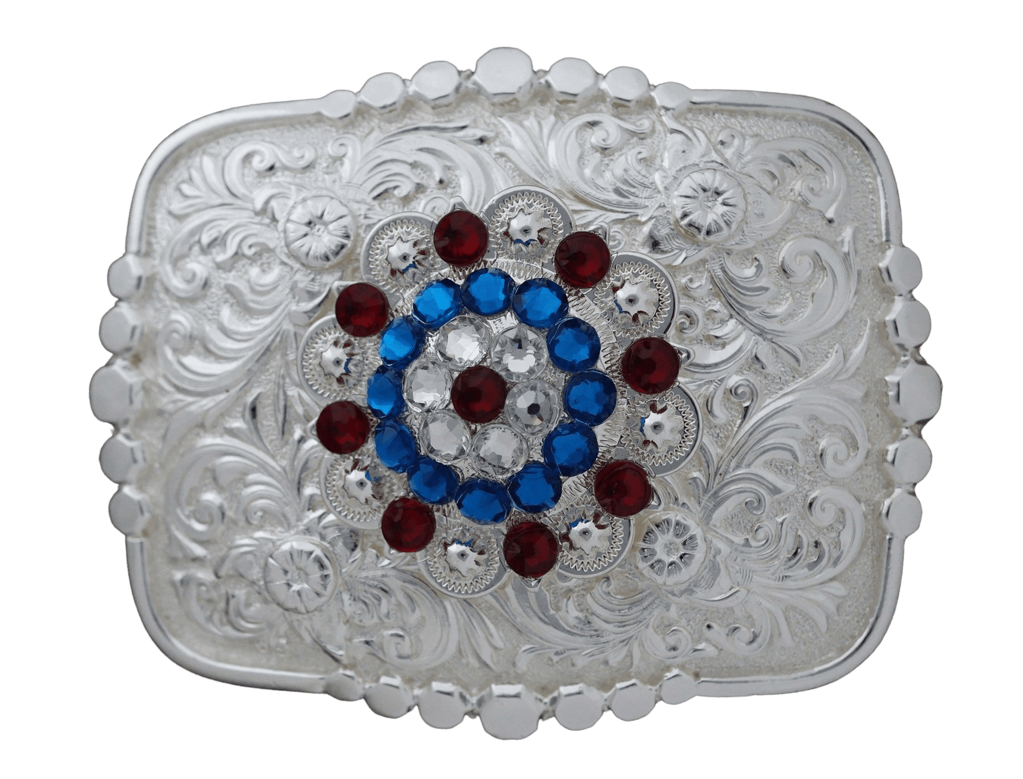 Bright Silver Belt Buckle with Red, White &amp; Blue European Crystal Concho