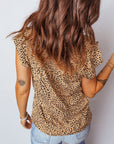 Cheetah Frilled V-Neck Short Sleeve Blouse