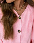 Solid Button Front V-Neck Sweater Knit Vest