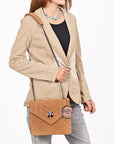 American Darling Western Suede Crossbody Bag for Women – Quilted Tan Leather Purse with Chain Strap