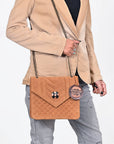 American Darling Western Suede Crossbody Bag for Women – Quilted Tan Leather Purse with Chain Strap