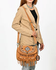 American Darling Boho Western Suede Crossbody Bag with Fringe & Geometric Embroidery