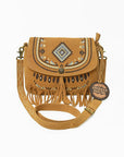 American Darling Boho Western Suede Crossbody Bag with Fringe & Geometric Embroidery