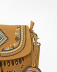 American Darling Boho Western Suede Crossbody Bag with Fringe & Geometric Embroidery