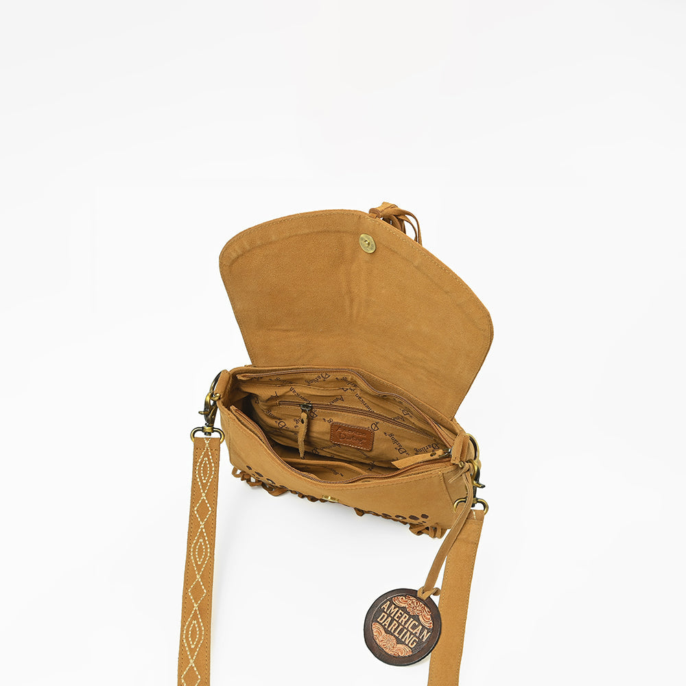 American Darling Boho Western Suede Crossbody Bag with Fringe &amp; Geometric Embroidery