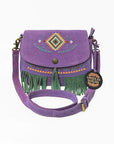 American Darling Boho Western Suede Crossbody Bag with Fringe & Geometric Embroidery