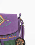 American Darling Boho Western Suede Crossbody Bag with Fringe & Geometric Embroidery