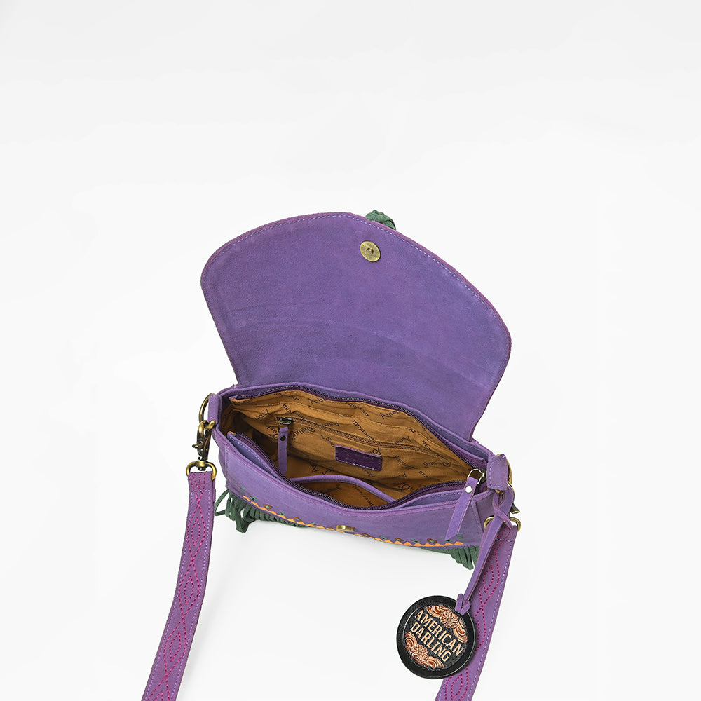 American Darling Boho Western Suede Crossbody Bag with Fringe &amp; Geometric Embroidery