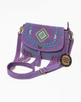 American Darling Boho Western Suede Crossbody Bag with Fringe & Geometric Embroidery