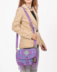 American Darling Boho Western Suede Crossbody Bag with Fringe & Geometric Embroidery