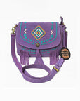 American Darling Boho Western Suede Crossbody Bag with Fringe & Geometric Embroidery