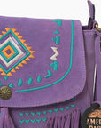 American Darling Boho Western Suede Crossbody Bag with Fringe & Geometric Embroidery