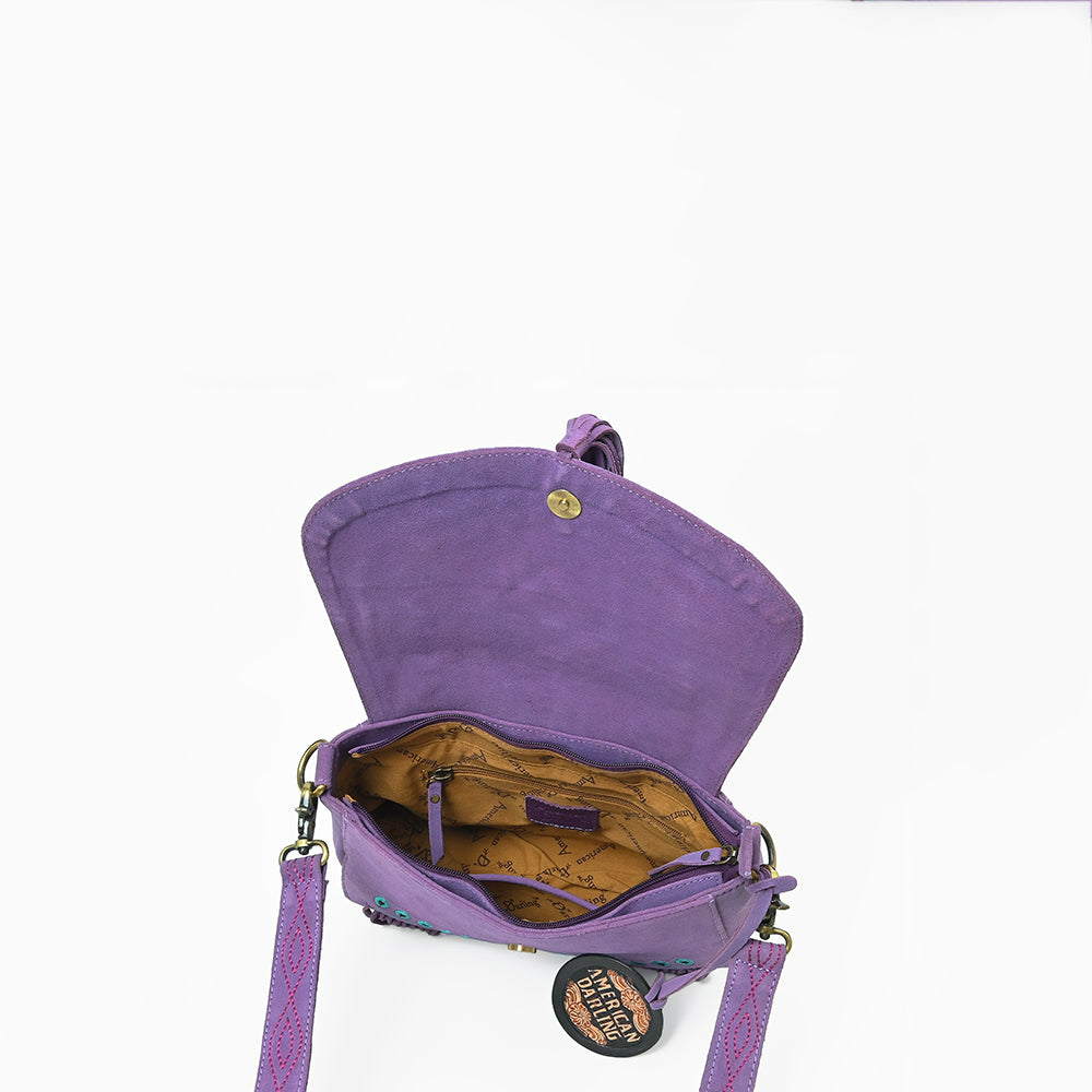 American Darling Boho Western Suede Crossbody Bag with Fringe &amp; Geometric Embroidery