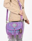 American Darling Boho Western Suede Crossbody Bag with Fringe & Geometric Embroidery