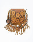 American Darling Sunflower Tooled Leather Fringe Crossbody Bag – Western Boho Handcrafted Purse
