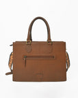 American Darling Western Hand-Tooled Leather Tote Bag with Fringe & Tribal Accent Panel