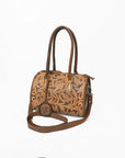 American Darling Hand-Tooled Leather Barrel Speedy Bag – Classic Western Floral Design