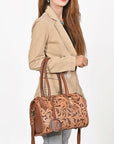 American Darling Hand-Tooled Leather Barrel Speedy Bag – Classic Western Floral Design