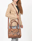 American Darling Hand-Tooled Leather Barrel Speedy Bag – Classic Western Floral Design