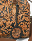 American Darling Hand-Tooled Leather Barrel Speedy Bag – Classic Western Floral Design