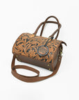 American Darling Hand-Tooled Leather Barrel Speedy Bag – Classic Western Floral Design