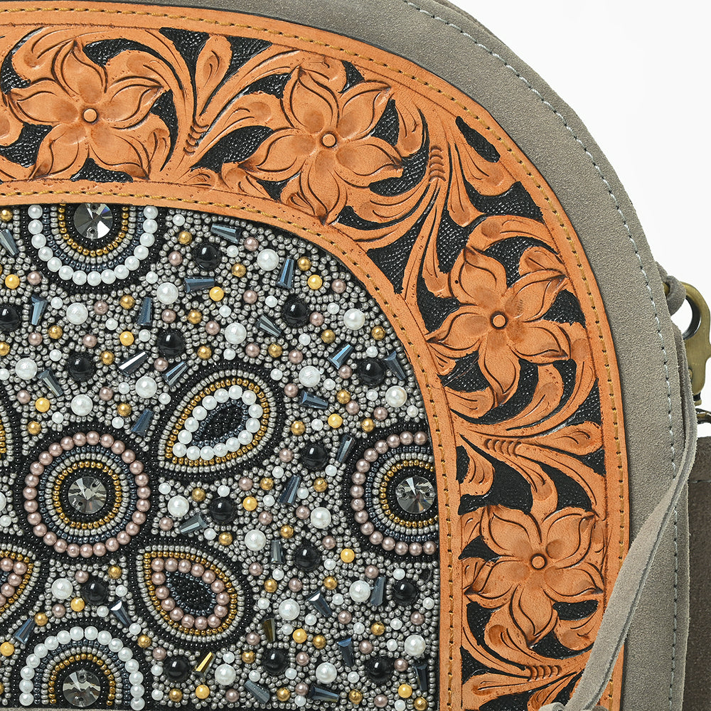 American Darling Western Leather Dome Satchel with Hand-Tooled Floral &amp; Embellished Panel
