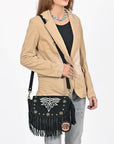 American Darling Genuine Suede Leather Cross body Bag - Fringe, Embroidery & Concho Eco-Friendly Vegetable Tanned Purse