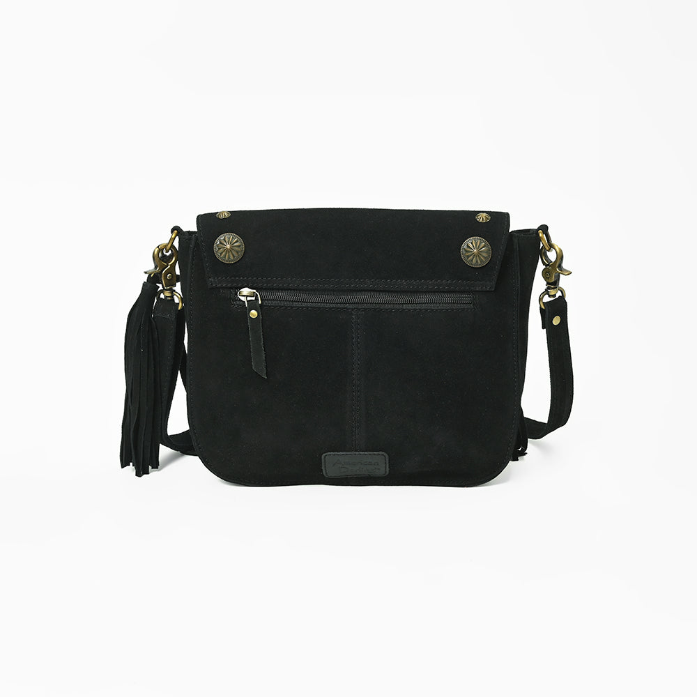 American Darling Genuine Suede Leather Cross body Bag - Fringe, Embroidery &amp; Concho Eco-Friendly Vegetable Tanned Purse