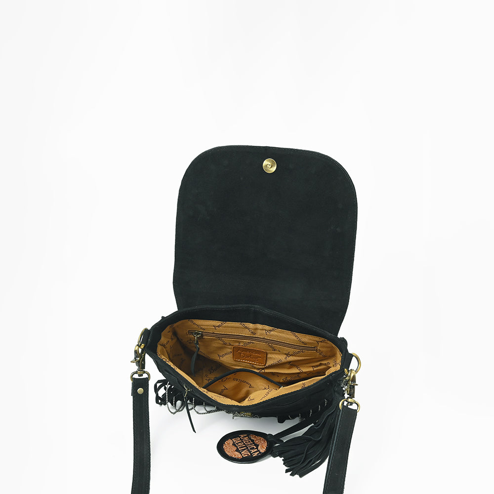 American Darling Genuine Suede Leather Cross body Bag - Fringe, Embroidery &amp; Concho Eco-Friendly Vegetable Tanned Purse