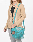 American Darling Genuine Suede Leather Cross body Bag - Fringe, Embroidery & Concho Eco-Friendly Vegetable Tanned Purse