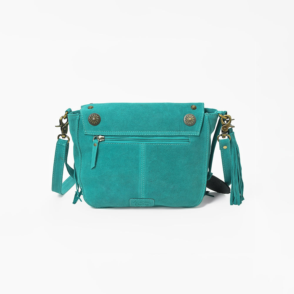 American Darling Genuine Suede Leather Cross body Bag - Fringe, Embroidery &amp; Concho Eco-Friendly Vegetable Tanned Purse