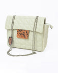 American Darling Cream Quilted Crossbody Bag with Tooled Leather Accent