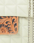 American Darling Cream Quilted Crossbody Bag with Tooled Leather Accent