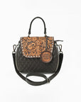 American Darling Dark Brown Quilted Satchel with Floral Tooled Leather Flap