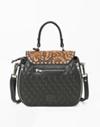 American Darling Dark Brown Quilted Satchel with Floral Tooled Leather Flap