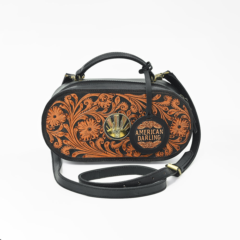 American Darling Quilted Genuine Leather Cross body Bag - Rivetted Concho Eco-Friendly Vegetable Tanned Full Grain Purse
