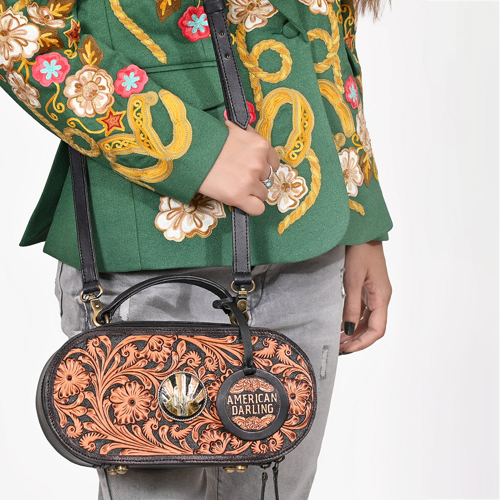 American Darling Quilted Genuine Leather Cross body Bag - Rivetted Concho Eco-Friendly Vegetable Tanned Full Grain Purse