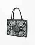 American Darling Black Western Embroidered Tote Bag with White Cactus Details