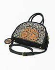 American Darling Black Beaded Half-Moon Bag with Tooled Leather Accent