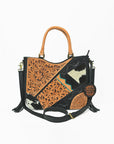 Western Hand-Tooled Leather Shoulder Bag with Hair-On Panels & Fringe – Premium Crossbody Handbag
