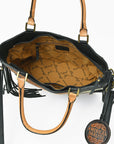 Western Hand-Tooled Leather Shoulder Bag with Hair-On Panels & Fringe – Premium Crossbody Handbag