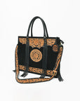 American Darling Black Fringe Tote Bag with Floral Tooled Leather