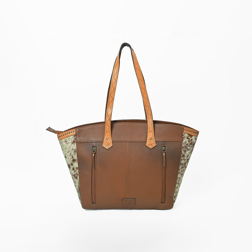 American Darling Cowhide &amp; Floral Tooled Leather Fringe Tote Bag