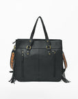 American Darling Western Tooled Leather Tote Bag for Women – Black Hand-Tooled Handbag