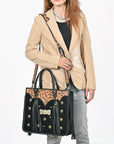 American Darling Western Tooled Leather Tote Bag for Women – Black Hand-Tooled Handbag