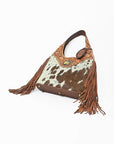 Western Hand-Tooled Leather Hobo Bag with Hair-On Hide & Fringe – Artisan Shoulder Handbag
