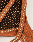 American Darling Bucket Bag Hair-On Cowhide Genuine Leather Fringes Riveted Drawstring Western Purse 11in X 13in X 5in