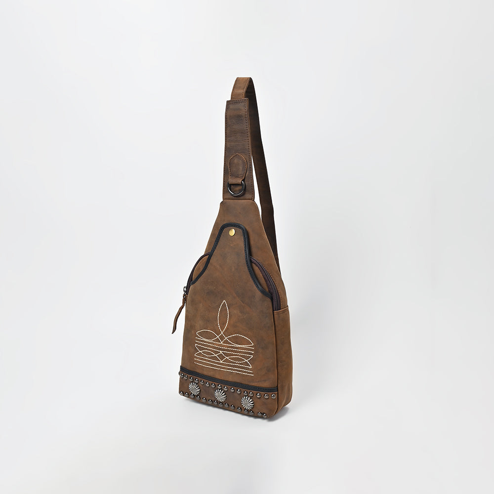 American Darling Western Leather Sling Bag with Studded Detail &amp; Embroidery